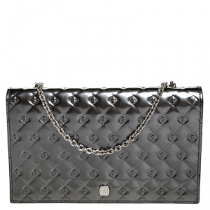 Pre Owned Fendi Metallic Grey Patent Leather Fendilicious Wallet on Chain