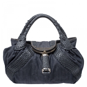 Pre Owned Fendi Blue Denim and  Leather Spy Bag