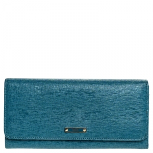 Pre Owned Fendi Blue Elite Leather Classic Flap Wallet
