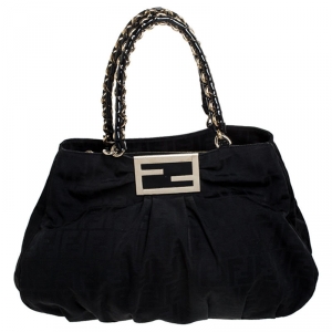 Pre Owned Fendi Black Zucca Canvas Large Mia Tote