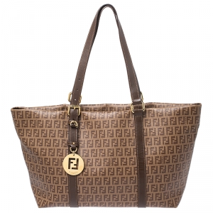 Pre Owned Fendi Brown Zucchino Coated Canvas and Leather Superstar Shopper Tote