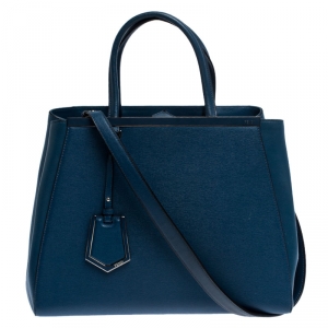 Pre Owned Fendi Blue Vitello Leather Medium 2Jours Elite Tote