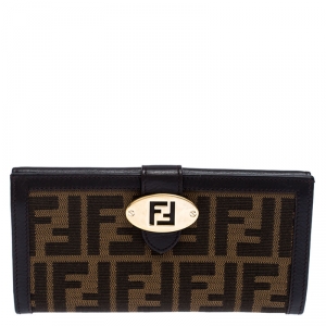 Pre Owned Fendi Tobacco Zucca Continental Wallet
