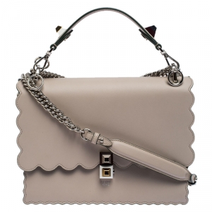 Pre Owned Fendi Grey Leather Kan I Top Handle Shoulder Bag