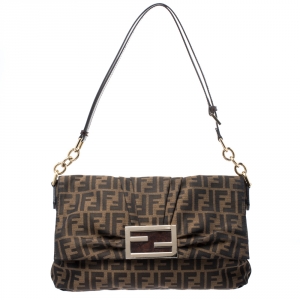 Pre Owned Fendi Tobacco Zucca Canvas Mia Shoulder Bag
