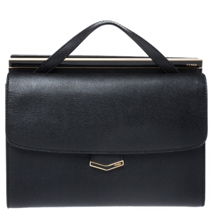 Pre Owned Fendi Black Textured Leather Small Demi Jour Top Handle Bag