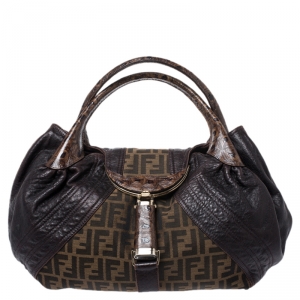 Pre Owned Fendi Tobacco Zucca Canvas and Leather Spy Bag