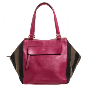 Fendi Fuchsia Pequin Stripe Canvas and Leather Boston Bag