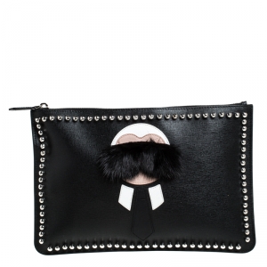 Pre Owned Fendi Black Saffiano Leather Karlito Clutch