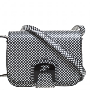 Pre Owned Fendi Black/White Checkered Leather Small Chameleon Crossbody Bags