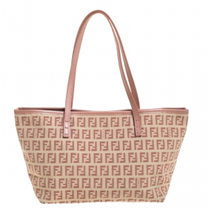 Pre Owned Fendi Light Pink/Beige Zucchino Canvas and Leather Tote