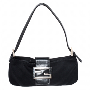 Pre Owned Fendi Black Fabric and Leather Mama Baguette Bag