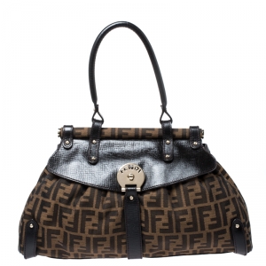 Pre Owned Fendi Tobacco Zucca Canvas and Leather Medium Magic Shoulder Bag