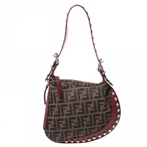 Pre Owned Fendi Tobacco Zucca Canvas and Leather Small Oyster Hobo