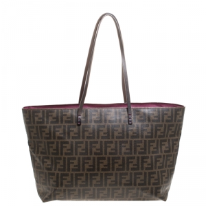 Pre Owned Fendi Tobacco Zucca Coated Canvas Large Roll Tote