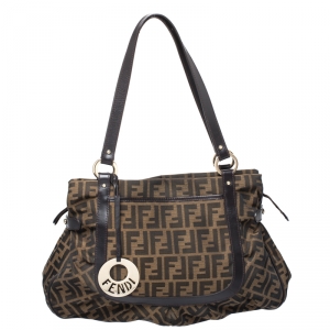 Pre Owned Fendi Tobacco Zucca Canvas and Leather Large Chef Tote