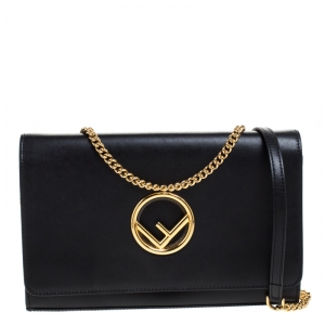 Pre Owned Fendi Black Leather Mini Kan I Crossbody Bag