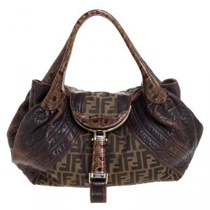 Pre Owned Fendi Tobacco Zucca Canvas and Leather Spy Bag