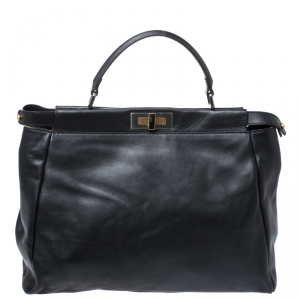 Pre Owned Fendi Black Leather Large Peekaboo Top Handle Bag