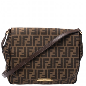 Pre Owned Fendi Tobacco Zucca Canvas and Leather Crossbody Bag