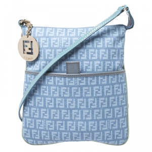 Pre Owned Fendi Light Blue Zucchino Canvas Crossbody Bag