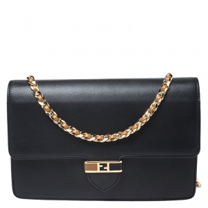 Pre Owned Fendi Black Leather Chain Bag