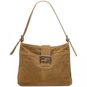 Pre Owned Fendi Brown/Beige Corduroy Shoulder Bag