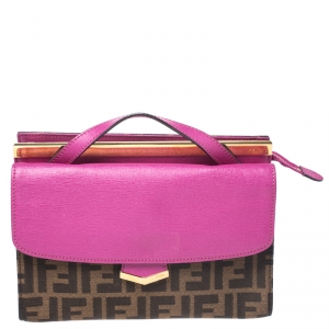 Pre Owned Fendi Magenta/Brown Zucca Canvas and Leather Demi Jour Shoulder Bag