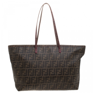 Pre Owned Fendi Tobacco Zucca Coated Canvas Spalmati Roll Shopper Tote