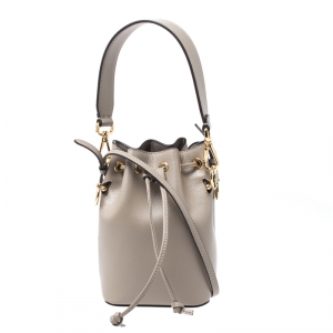 Pre Owned Fendi Taupe Leather Mini Mon Tresor Drawstring Bucket Bag