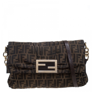 Pre Owned Fendi Tobacco Zucca Canvas and Leather Mia Flap Bag