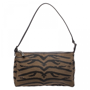 Pre Owned Fendi Brown/Black Tiger Print Canvas Shoulder Bag