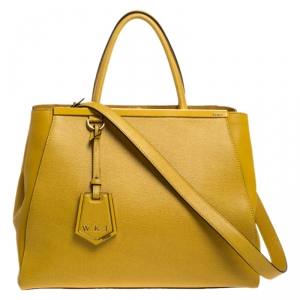 Pre Owned Fendi Yellow Leather Medium 2Jours Tote