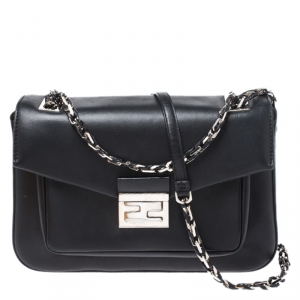 Fendi Black Leather Be Baguette Shoulder Bag
