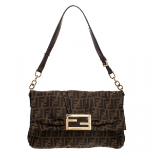Pre Owned Fendi Tobacco Zucca Canvas Mia Shoulder Bag