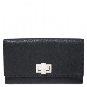 Pre Owned Fendi Black Selleria Leather Peekaboo Long Wallet