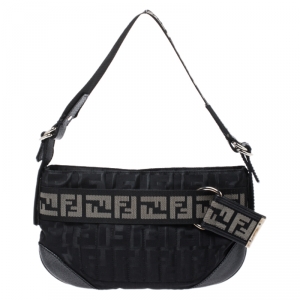 Pre Owned Fendi Black Zucca Nylon Handbag