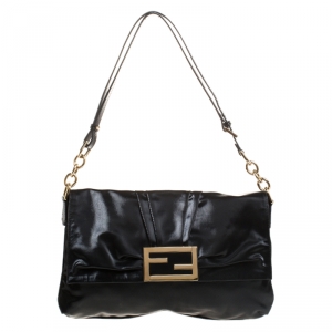 Pre Owned Fendi Black Coated Fabric Mia Flap Bag
