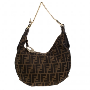 Pre Owned Fendi Tobacco Zucca Canvas Chef Chain Hobo