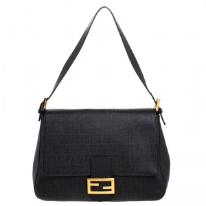 Pre Owned Fendi Black Zucchino Coated Canvas and Leather Mama Forever Shoulder Bag