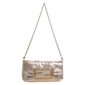 Pre Owned Fendi Gold Leather Mia Pochette Bag 