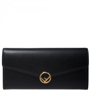 Pre Owned Fendi Black Leather Continental Wallet