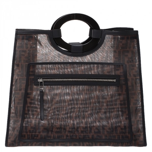 Pre Owned Fendi Tobacco Zucca Mesh Runaway Shopper Tote