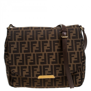 Pre Owned Fendi Tobacco Zucca Canvas and Leather Crossbody Bag