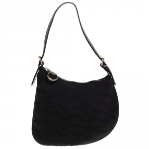 Pre Owned Fendi Black Asymmetrical Canvas Mini Saddle Bag