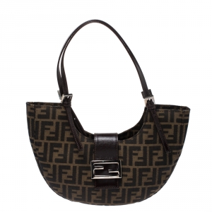 Pre Owned Fendi Tobacco Zucca Canvas and Leather Half Moon Bag