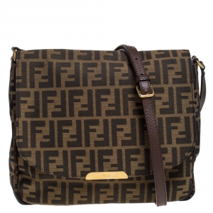Pre Owned Fendi Tobacco Zucca Canvas and Leather Crossbody Bag