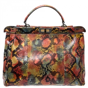 Pre Owned Fendi Multicolor Python Large Peekaboo Top Handle Bag