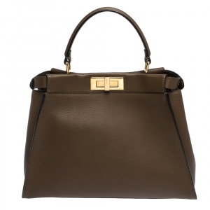 Pre Owned Fendi Brown Leather Medium Peekaboo Top Handle Bag