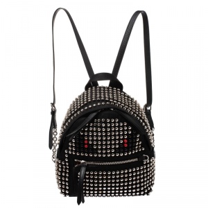 Pre Owned Fendi Black Nylon Monster Studs Mini Black Backpack